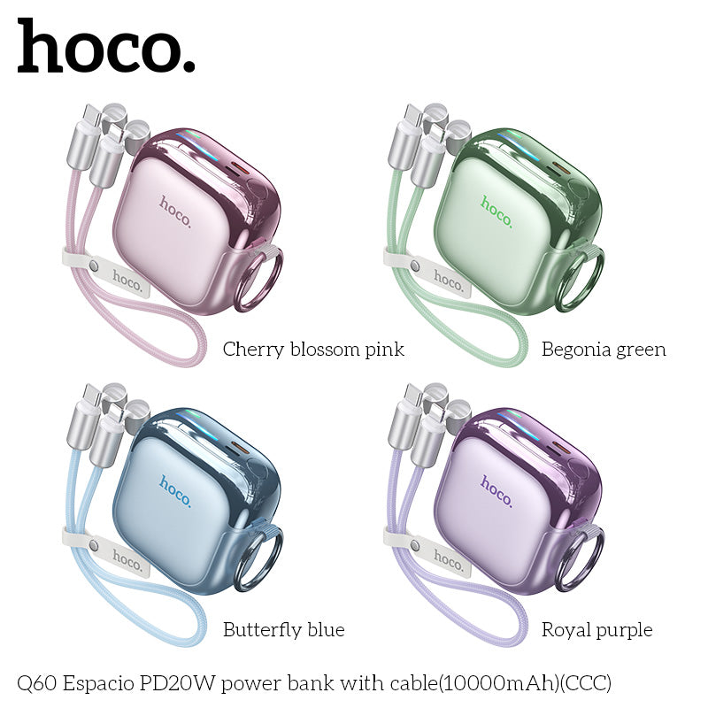 Hoco Q60 10000mAh PD20W / 22.5W Fast Charging Power Bank with Built-in Cable