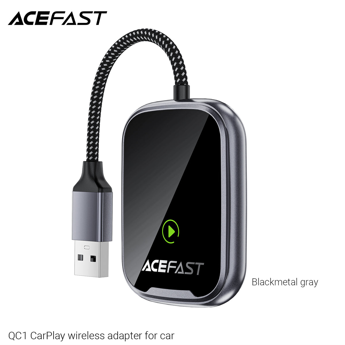 ACEFAST QC1 Wireless USB-A Adapter for CarPlay -Metallic Gray