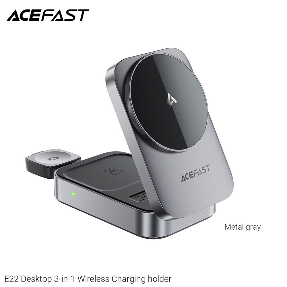 ACEFAST E22 Desktop 3-in-1 Wireless Charging Holder -Metallic Gray