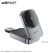 ACEFAST E22 Desktop 3-in-1 Wireless Charging Holder -Metallic Gray
