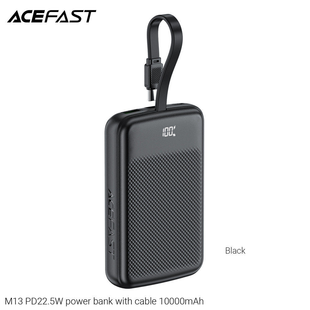 ACEFAST M13 Fast Charge Power Bank With Cable PD22.5W 10000mAh -Black