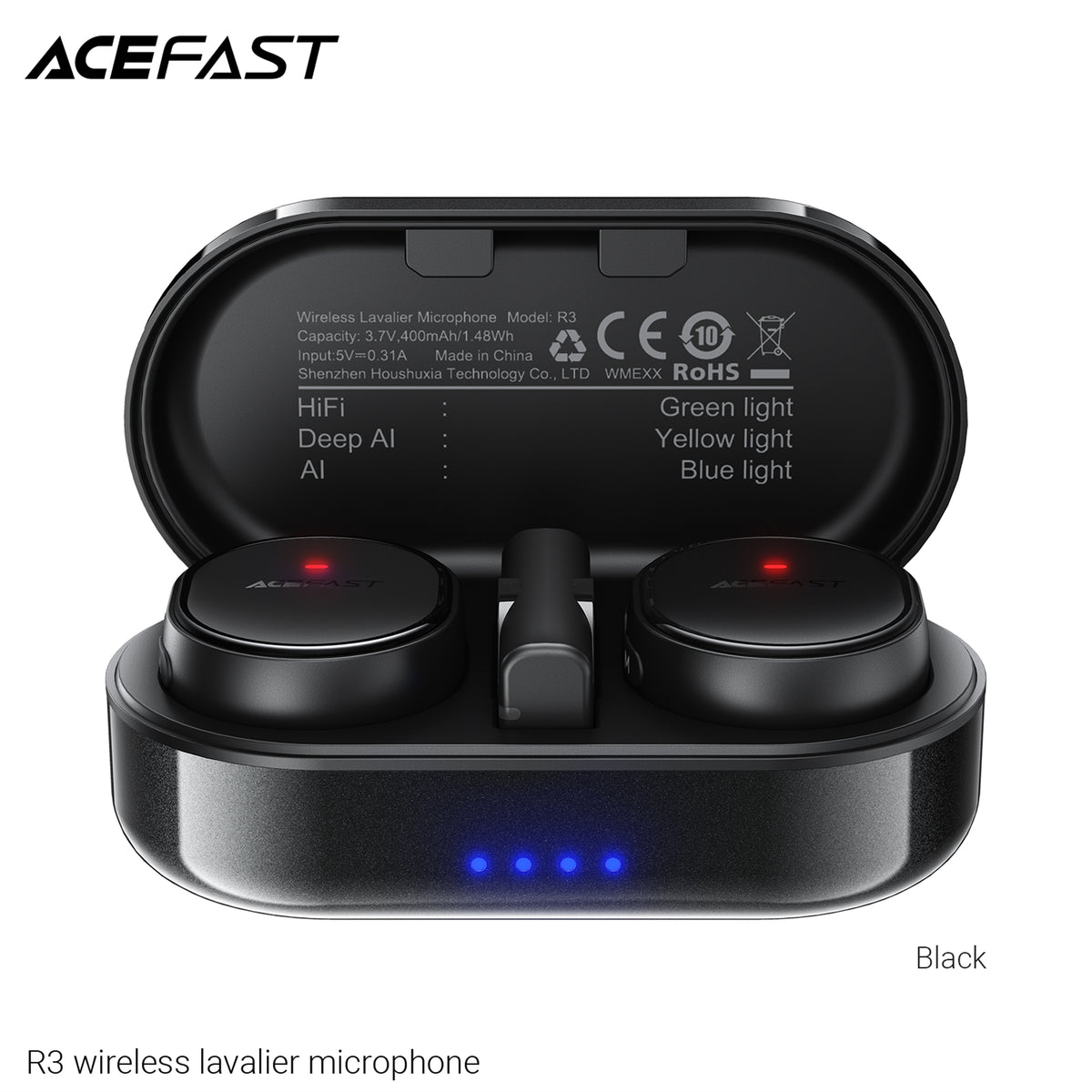 ACEFAST R3 Wireless Magnetic Lavalier Microphones - Black