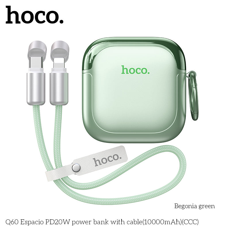 Hoco Q60 10000mAh PD20W / 22.5W Fast Charging Power Bank with Built-in Cable