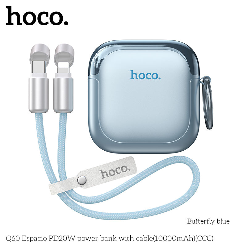 Hoco Q60 10000mAh PD20W / 22.5W Fast Charging Power Bank with Built-in Cable