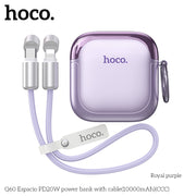 Hoco Q60 10000mAh PD20W / 22.5W Fast Charging Power Bank with Built-in Cable