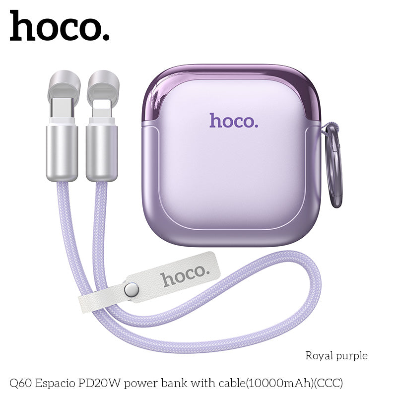 Hoco Q60 10000mAh PD20W / 22.5W Fast Charging Power Bank with Built-in Cable