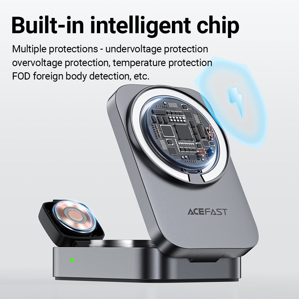 ACEFAST E22 Desktop 3-in-1 Wireless Charging Holder -Metallic Gray