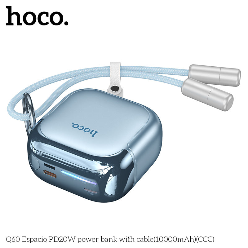 Hoco Q60 10000mAh PD20W / 22.5W Fast Charging Power Bank with Built-in Cable
