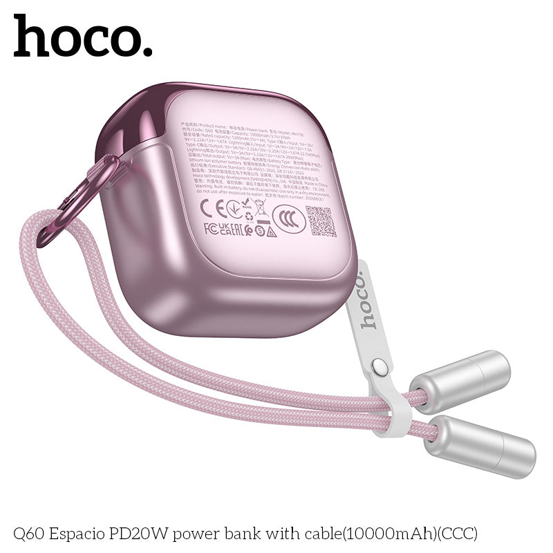 Hoco Q60 10000mAh PD20W / 22.5W Fast Charging Power Bank with Built-in Cable