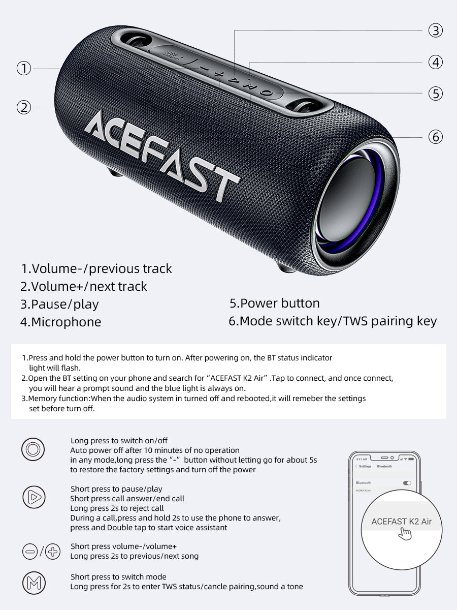 ACEFAST K2 Max Portable Bluetooth Speaker - Black