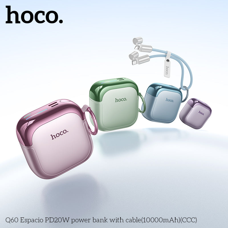 Hoco Q60 10000mAh PD20W / 22.5W Fast Charging Power Bank with Built-in Cable