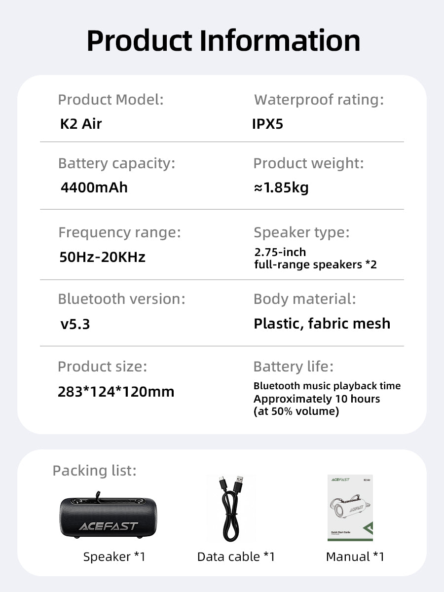 ACEFAST K2 Max Portable Bluetooth Speaker - Black