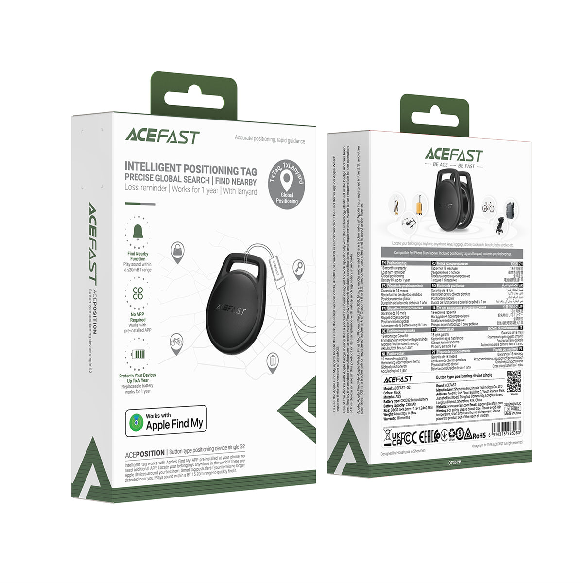 ACEFAST S2 Find My Bluetooth Tracker - Black