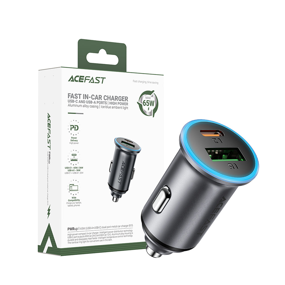 ACEFAST B15 65W Dual Port Metal Car Charger -Metallic Gray