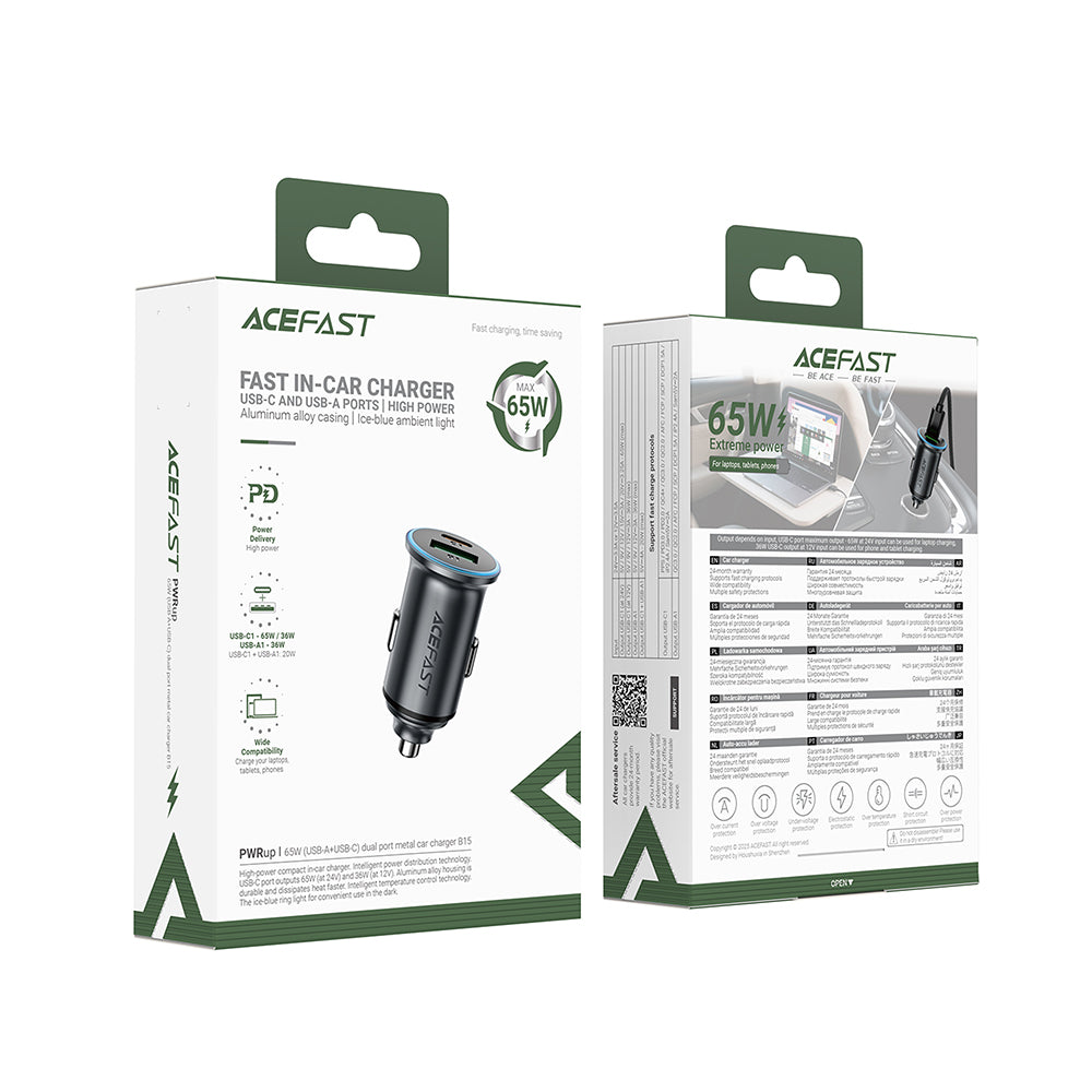 ACEFAST B15 65W Dual Port Metal Car Charger -Metallic Gray