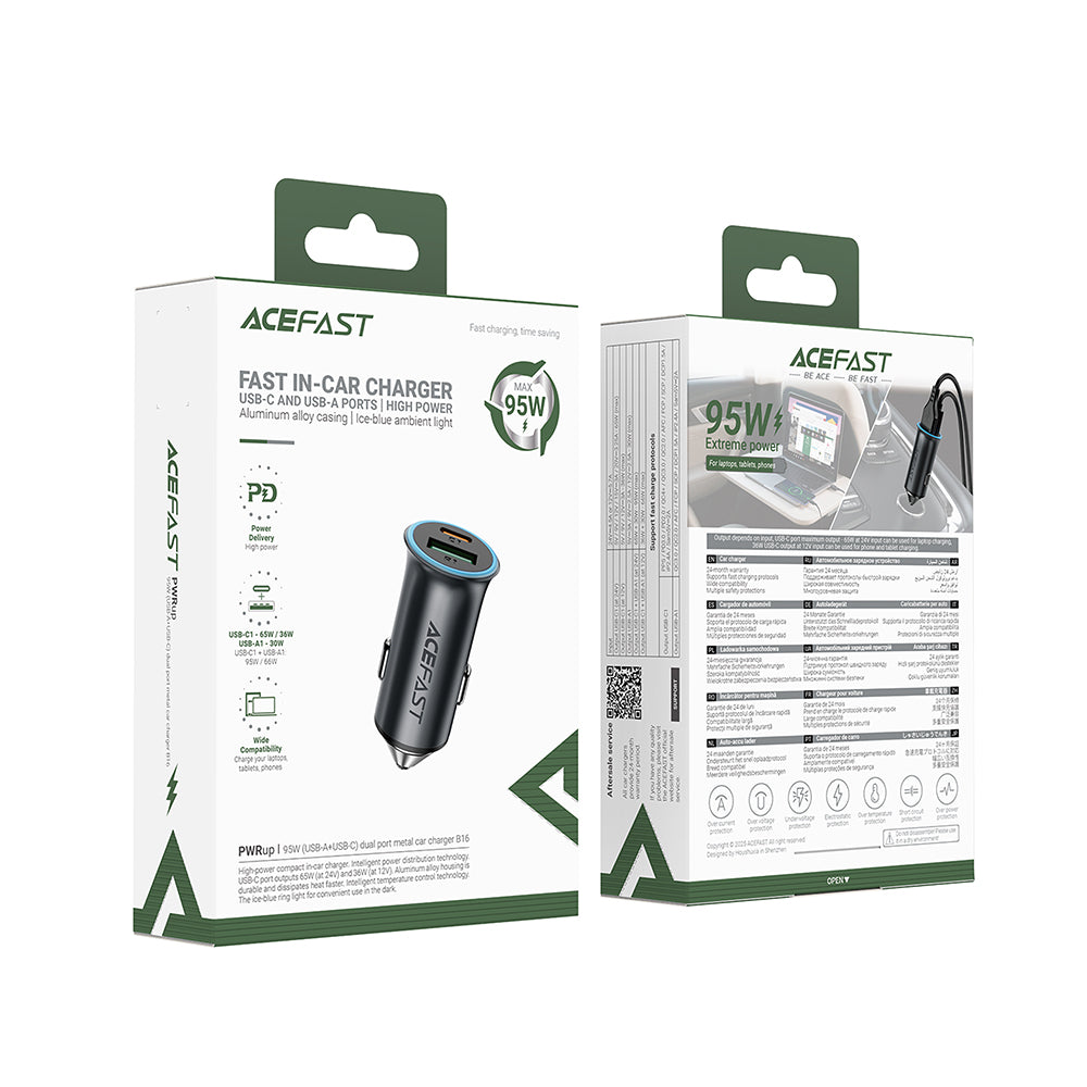 ACEFAST B16 95W Dual Port Metal Car Charger -Metallic Gray
