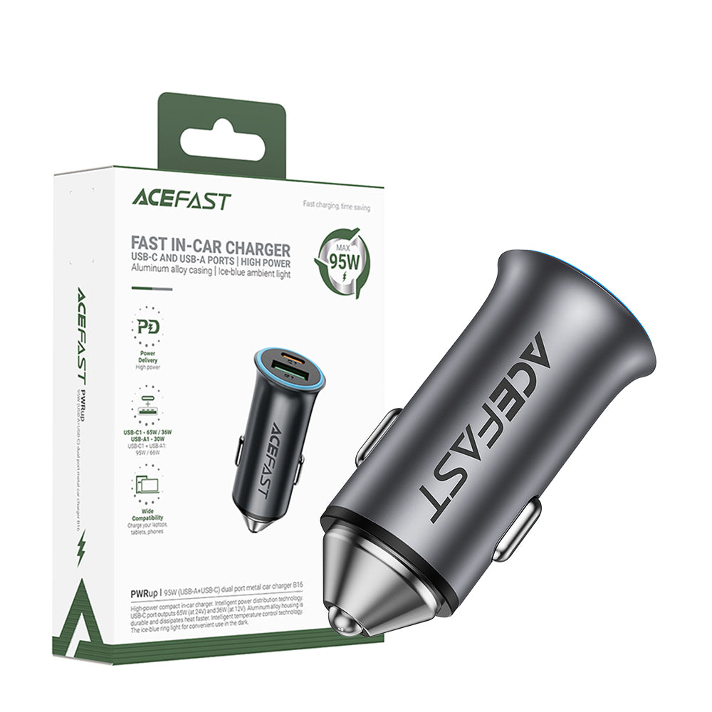 ACEFAST B16 95W Dual Port Metal Car Charger -Metallic Gray