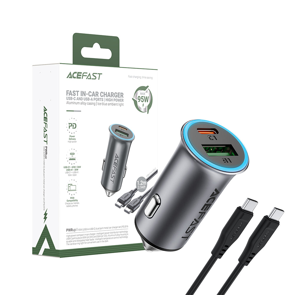 ACEFAST B16 95W Dual Port Metal Car Charger Set (P5) -Metallic Gray