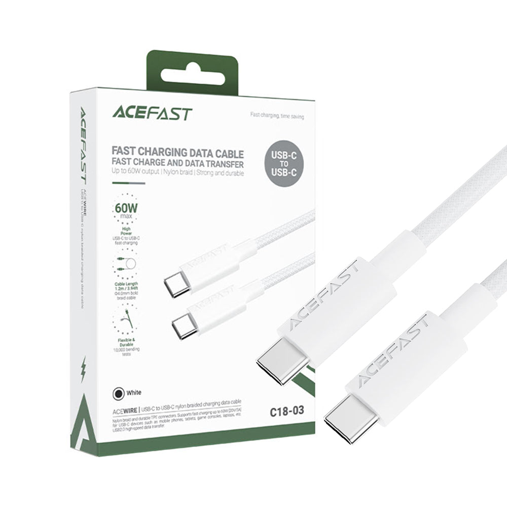 ACEFAST C18-03 USB-C to USB-C Nylon Braid Charging Data Cable -White