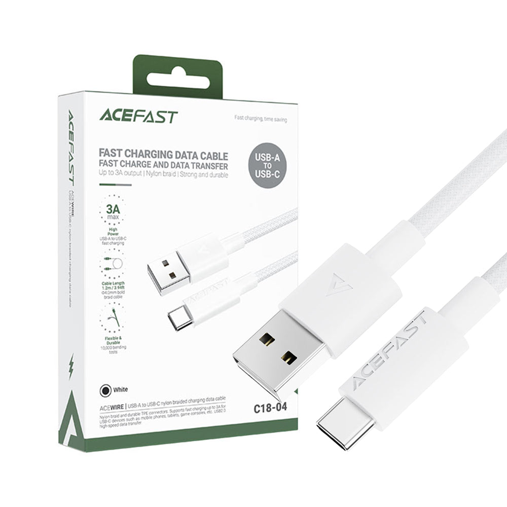 ACEFAST C18-04 USB-A to USB-C Nylon Braid Charging Data Cable -White