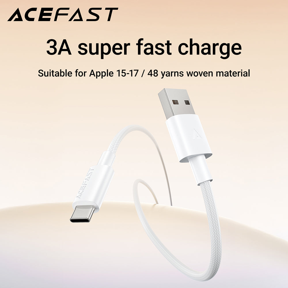 ACEFAST C18-04 USB-A to USB-C Nylon Braid Charging Data Cable -White