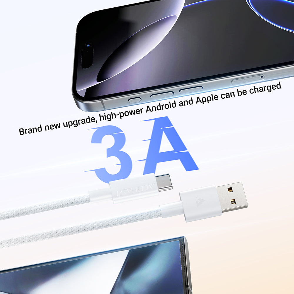 ACEFAST C18-04 USB-A to USB-C Nylon Braid Charging Data Cable -White