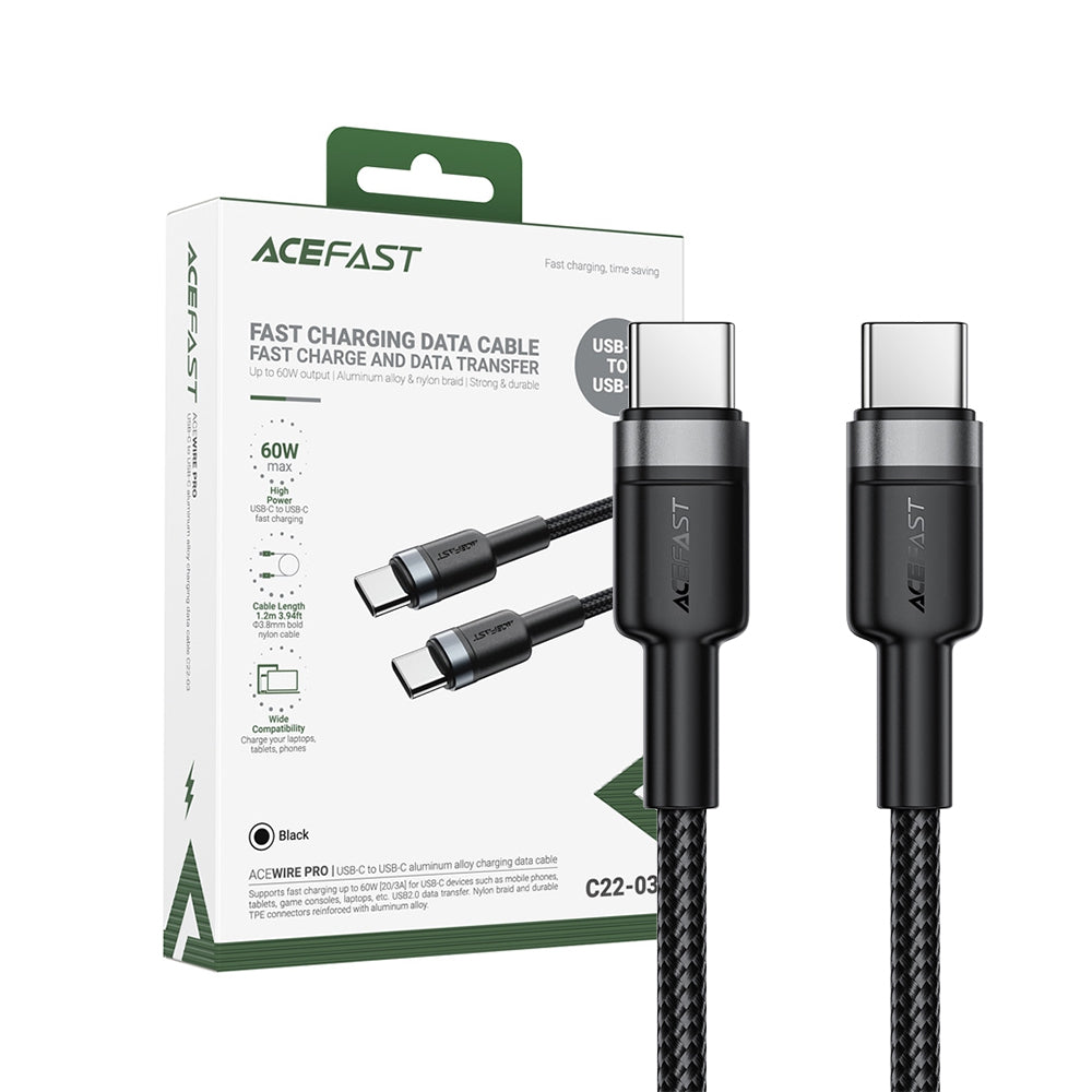 ACEFAST C22-03 USB-C to USB-C Aluminum Alloy Charging Data Cable -Black