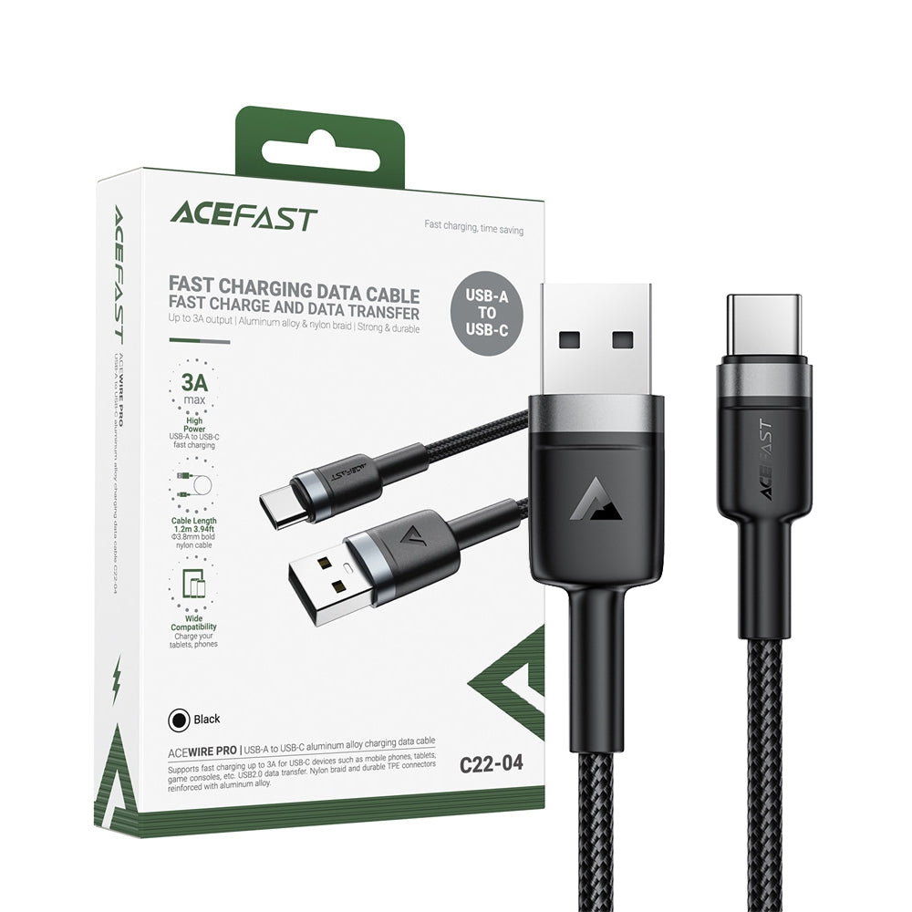 ACEFAST C22-04 USB-A to USB-C Aluminum Alloy Charging Data Cable -Black