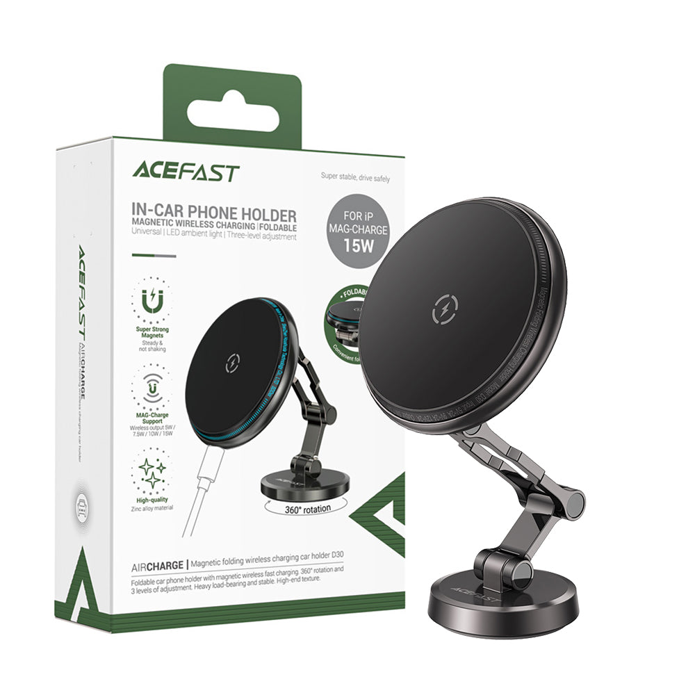 ACEFAST D30 Magnetic Folding Wireless Charging Car Holder- Black