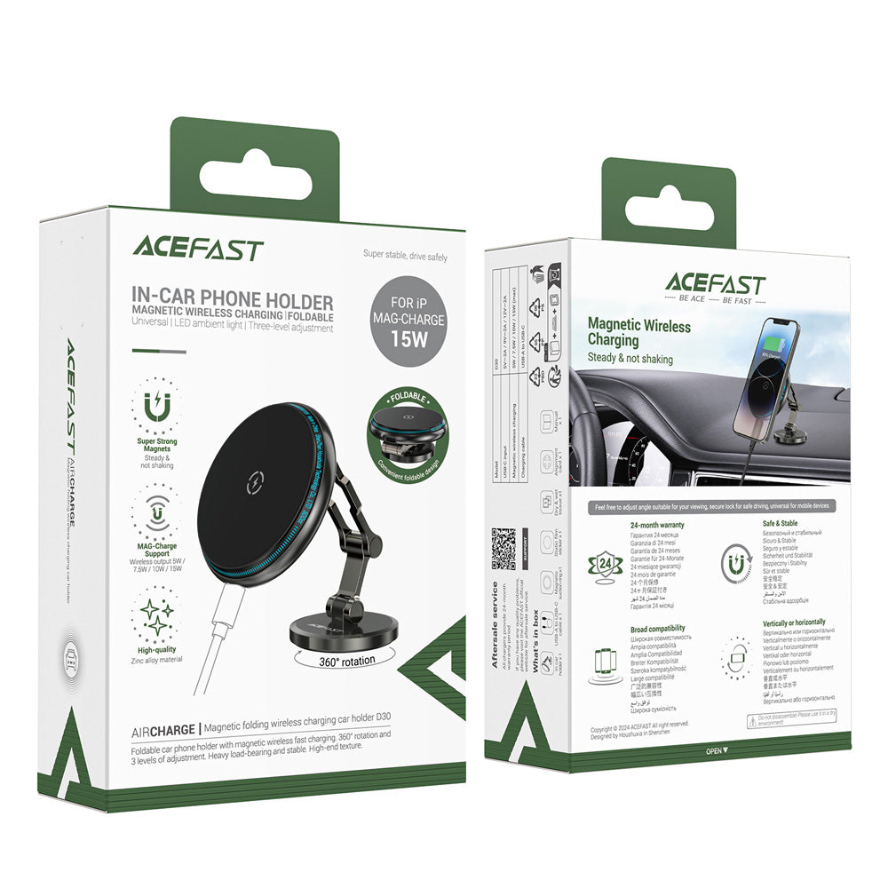 ACEFAST D30 Magnetic Folding Wireless Charging Car Holder- Black
