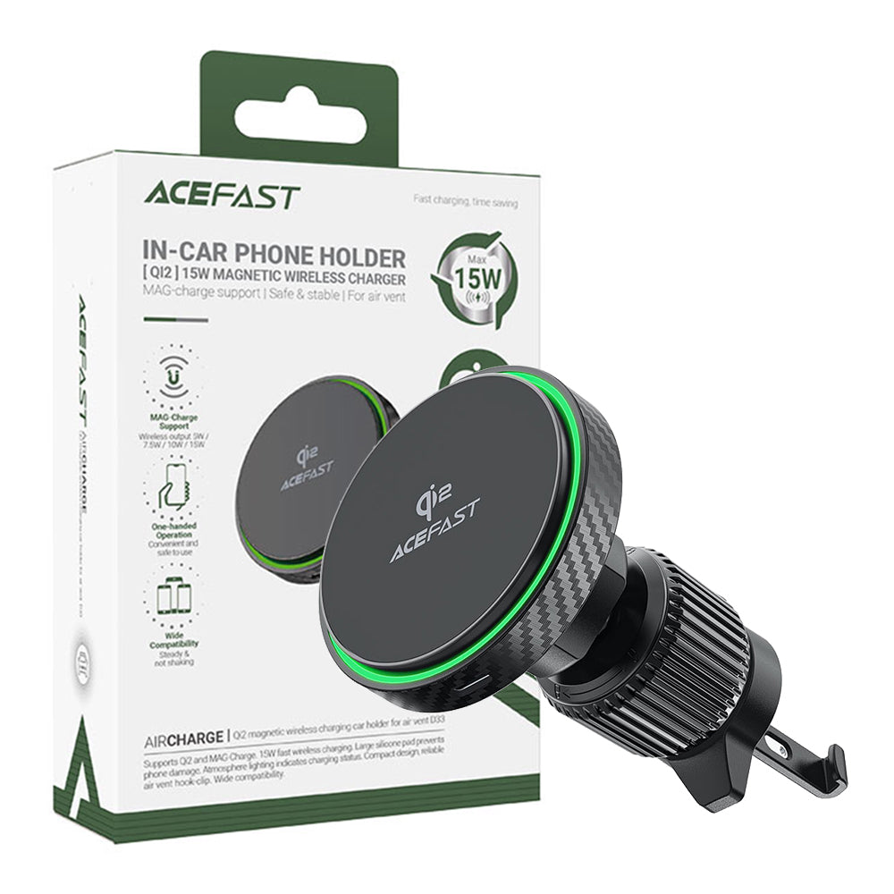 ACEFAST  D33 Qi2 Magnetic Wireless Charging Car Holder For Air Went- Black