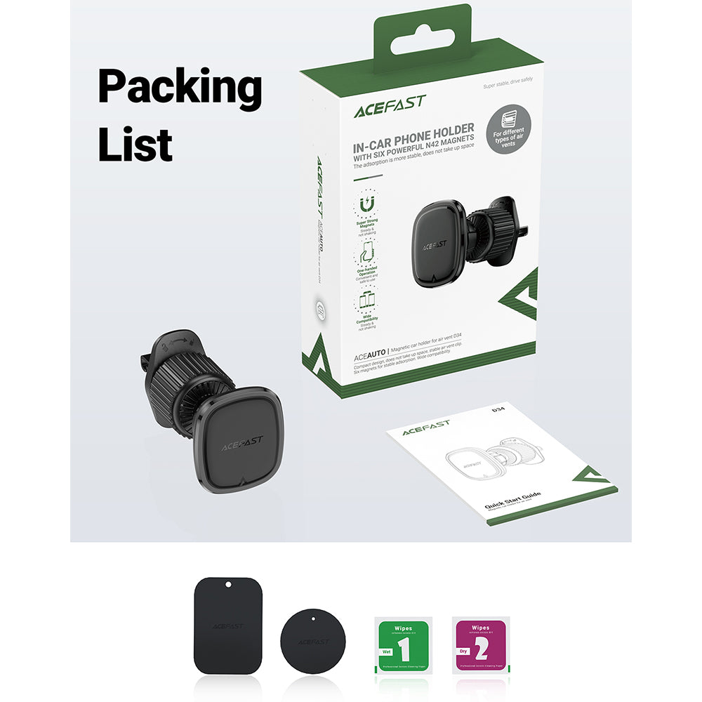 ACEFAST D34 Magnetic Charging Car Holder For Air Went- Black