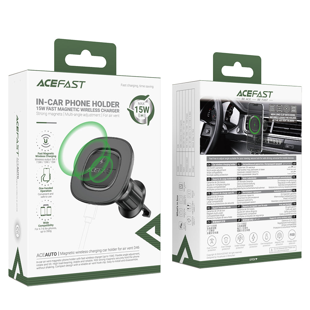 ACEFAST D46 Magnetic Wireless Charging Car Holder For Air Went- Black