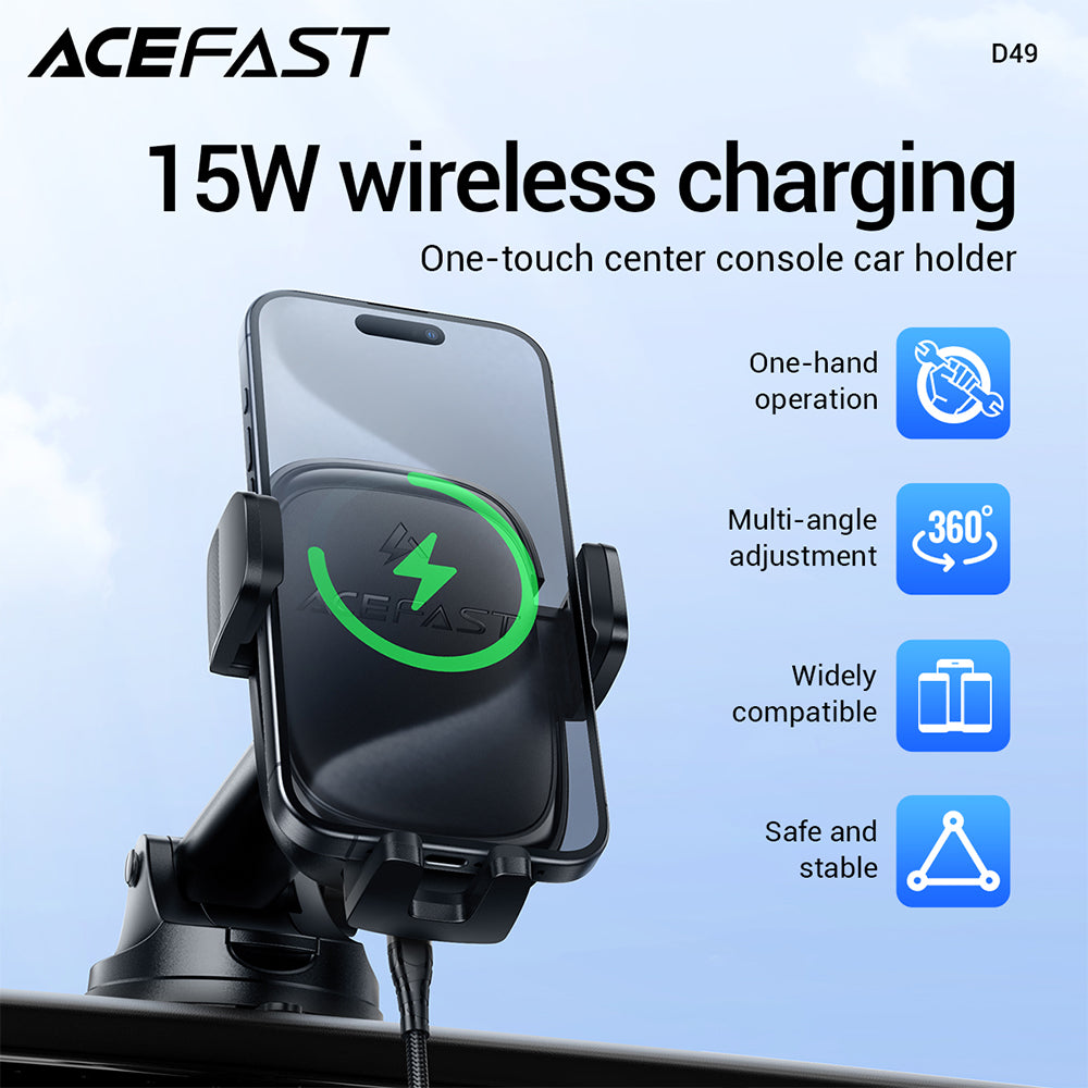 ACEFAST D49 One-touch Center Console Wireless Charger Car Holder-Black