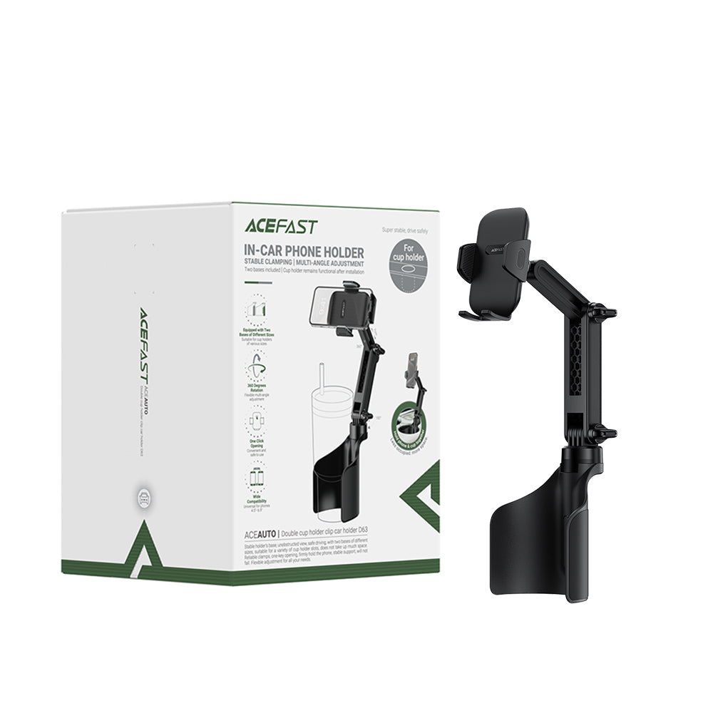 ACEFAST D63 Double Cup Holder Clip Car Mount Holder - Black