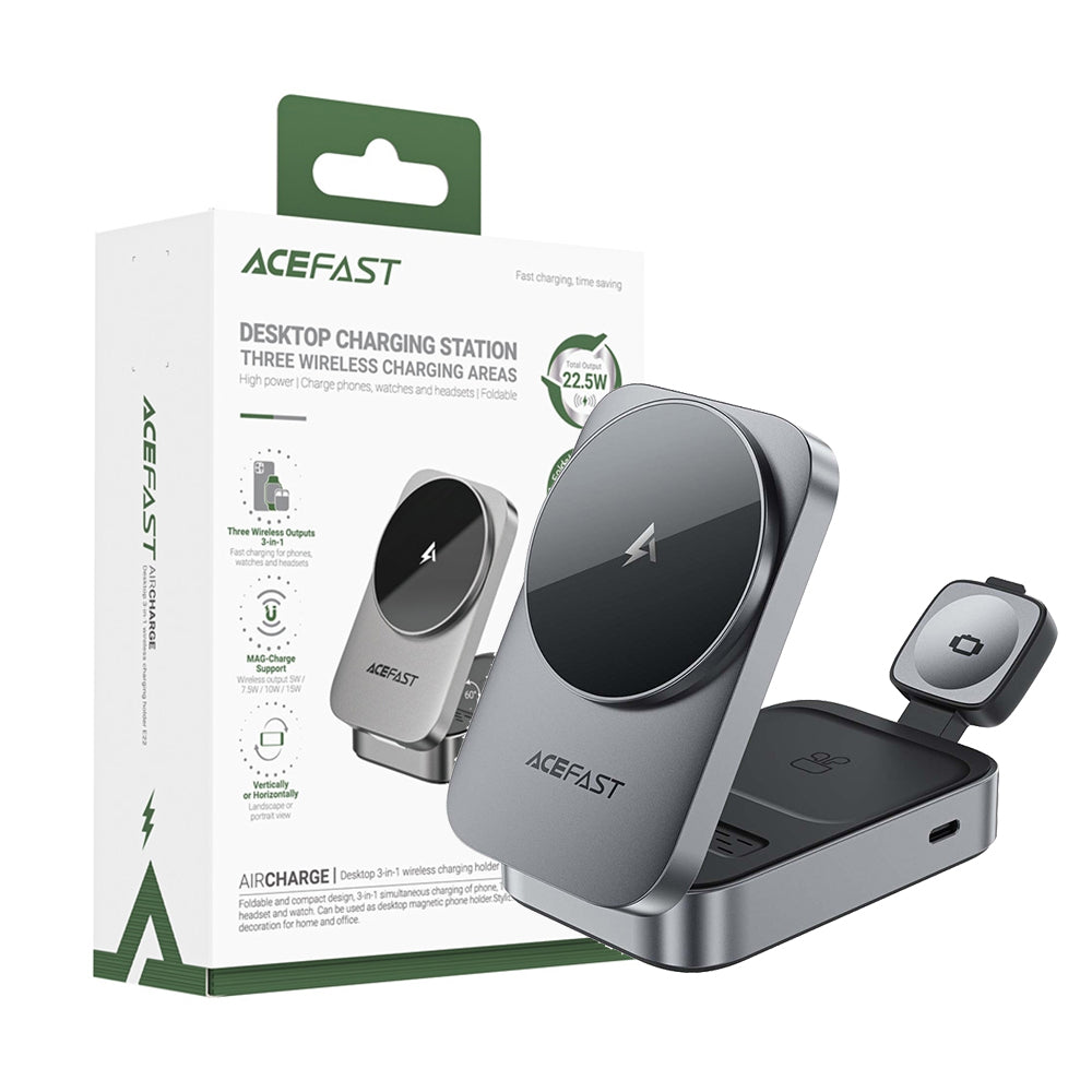 ACEFAST E22 Desktop 3-in-1 Wireless Charging Holder -Metallic Gray