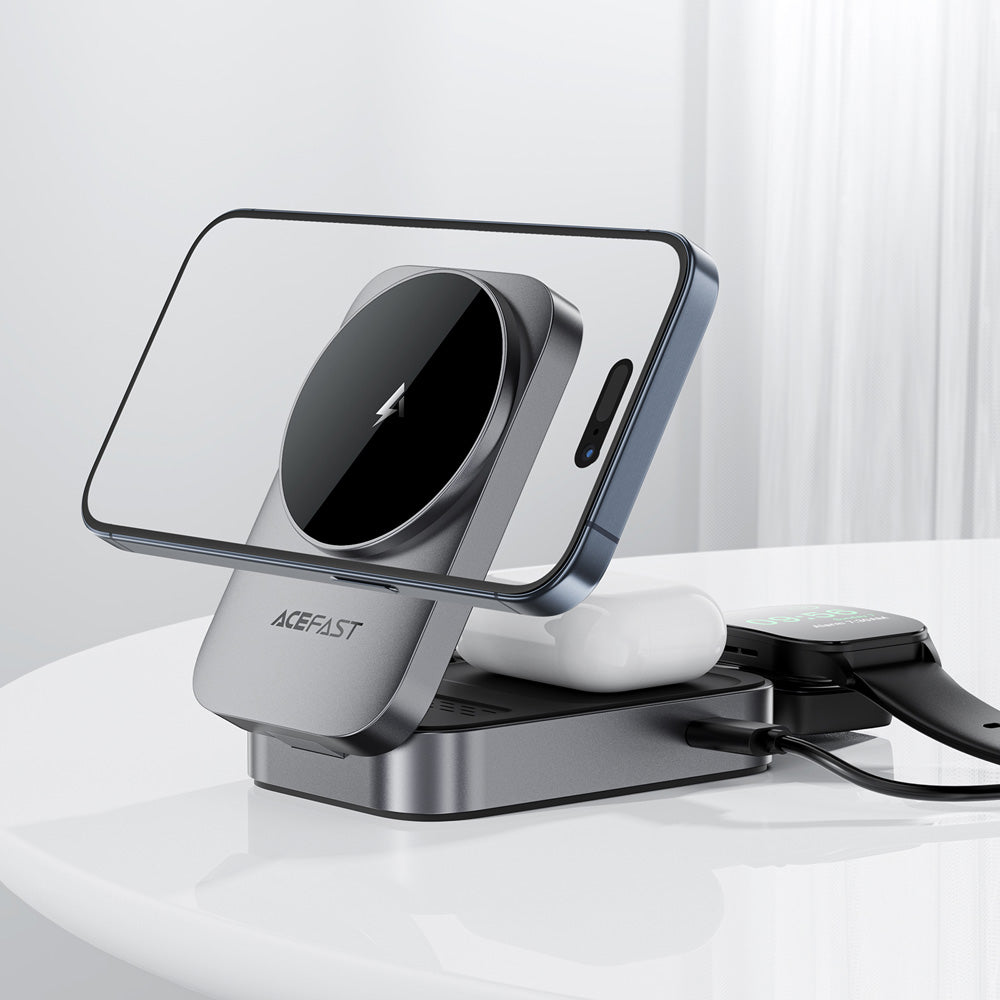 ACEFAST E22 Desktop 3-in-1 Wireless Charging Holder -Metallic Gray