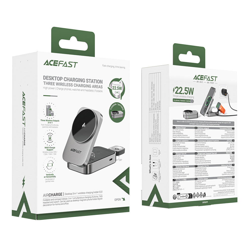 ACEFAST E22 Desktop 3-in-1 Wireless Charging Holder -Metallic Gray