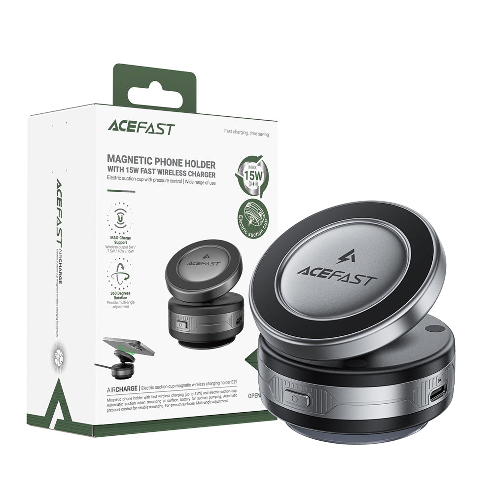 ACEFAST E29 Electric Suction Cup Magnetic Wireless Charging Holder -Metallic Gray