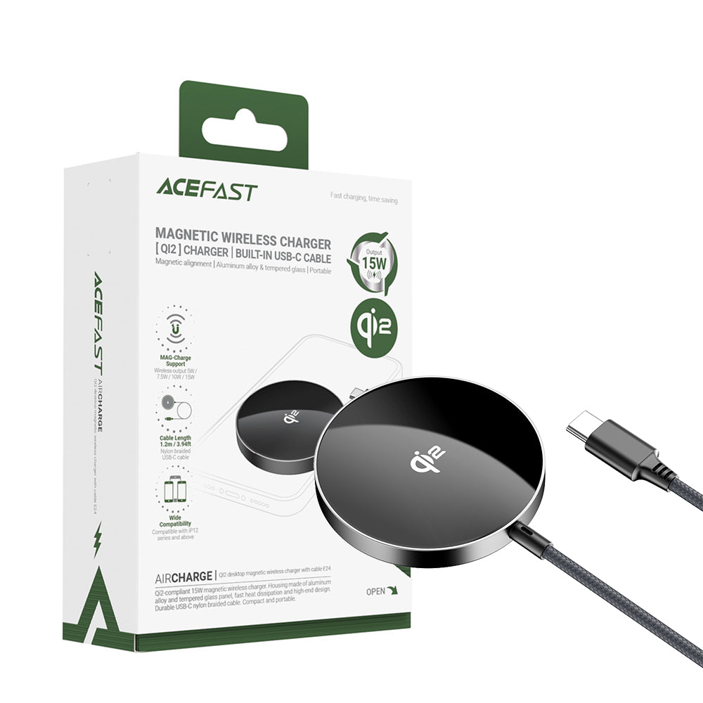 ACEFAST E24 QI2 Desktop Magnetic Wireless Charger WithCable -Metallic Gray