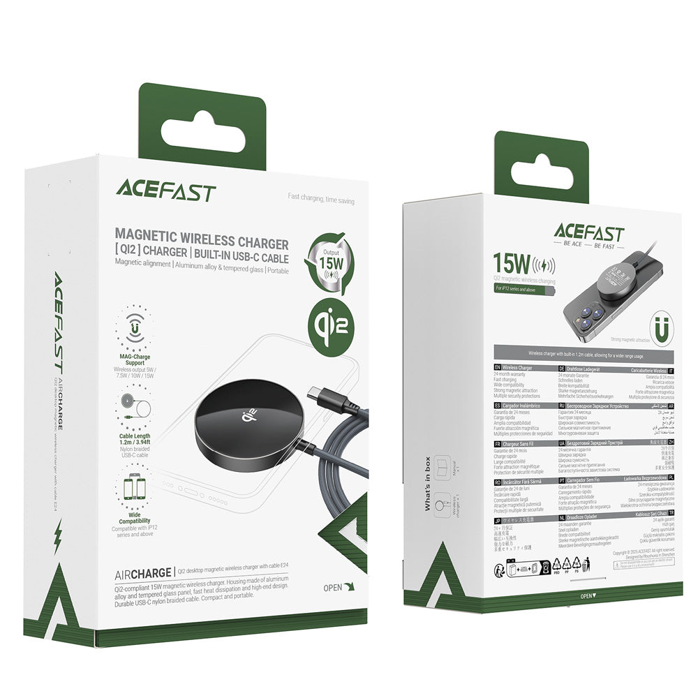 ACEFAST E24 QI2 Desktop Magnetic Wireless Charger WithCable -Metallic Gray
