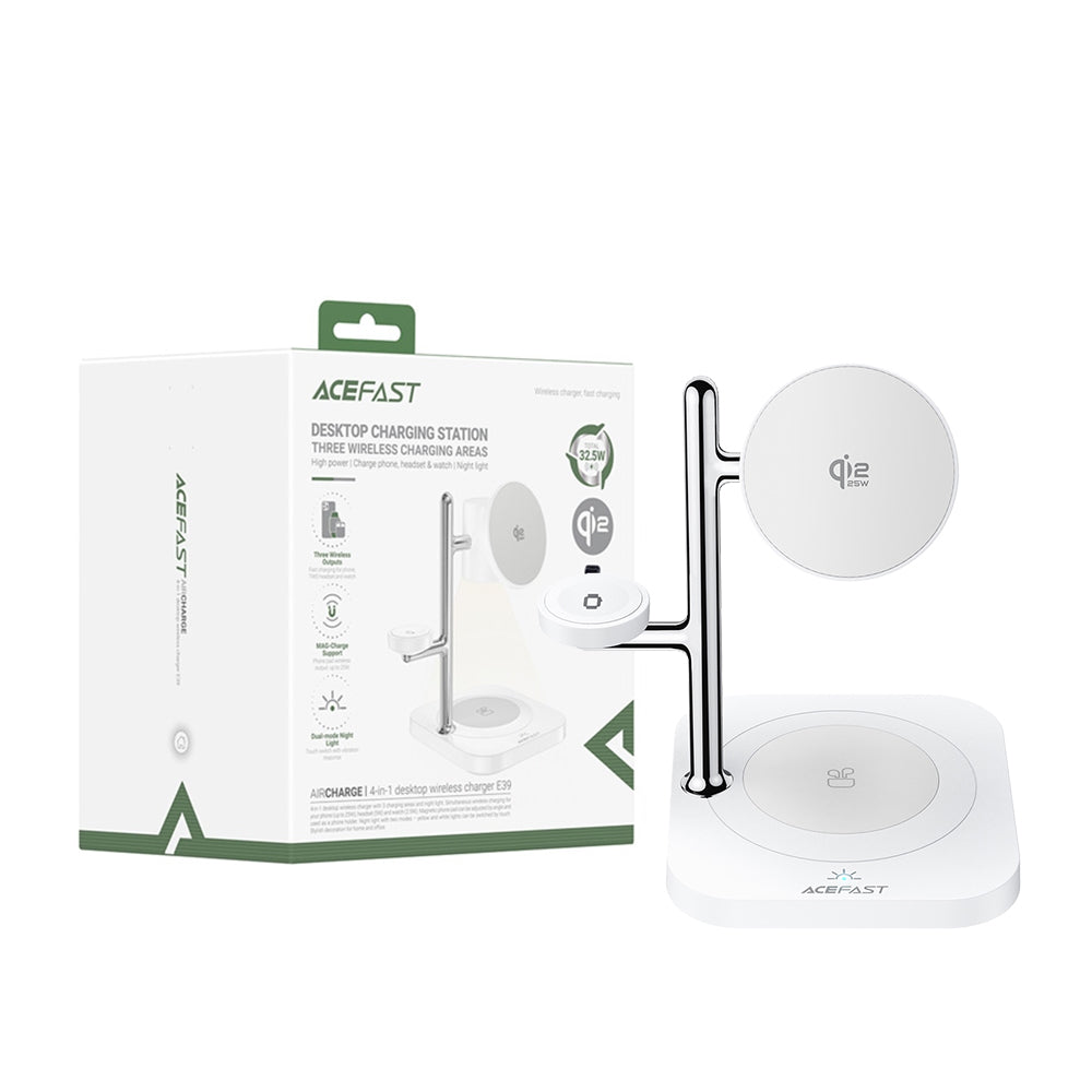ACEFAST E39 4-in-1 Qi2 Desktop Wireless Charger - White