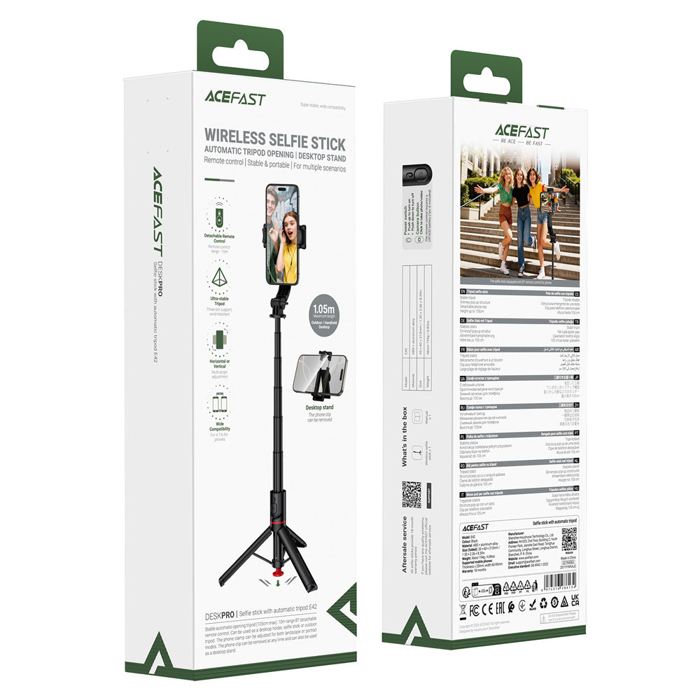ACEFAST E42 Selfie Stick With Automatic Ttripod -Black