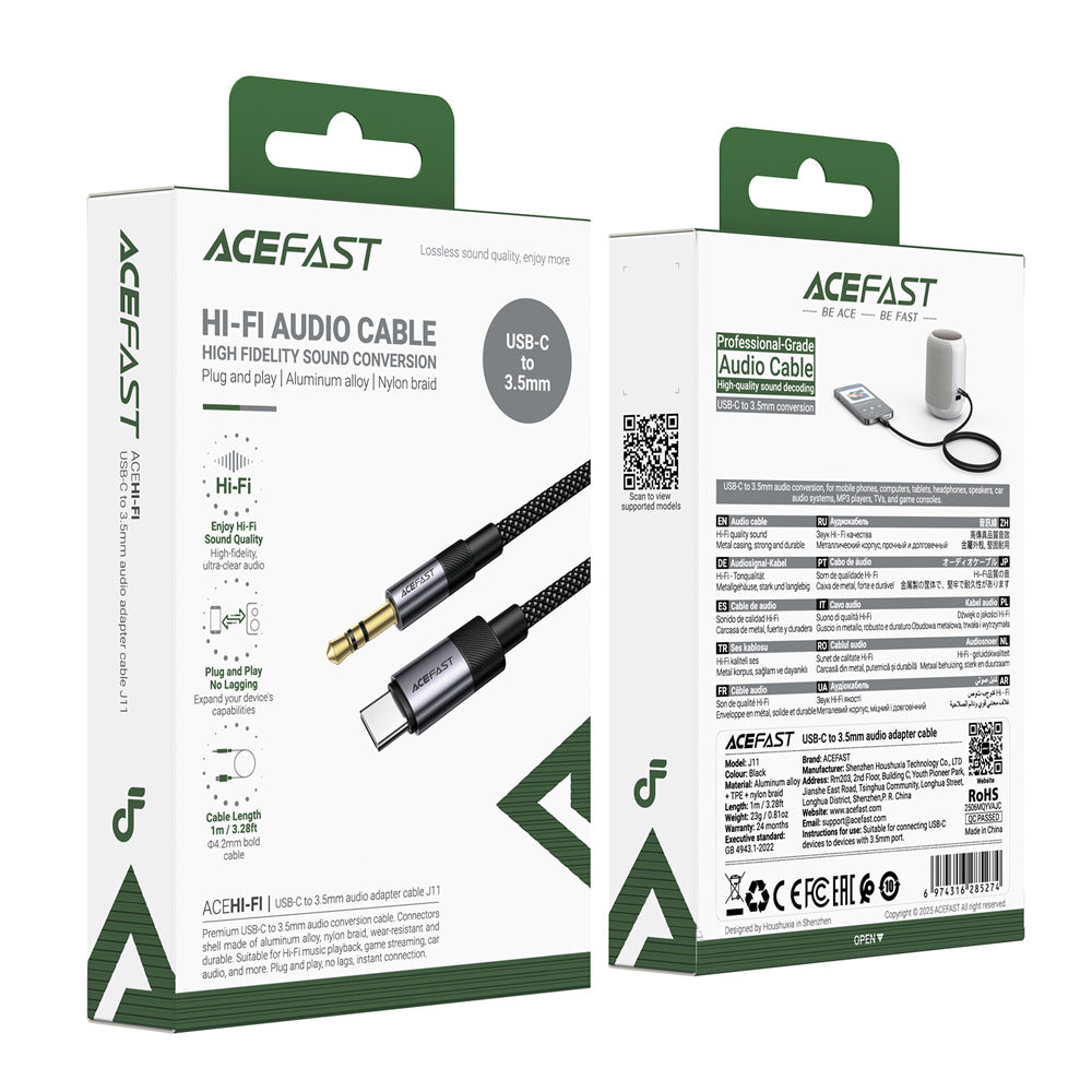 ACEFAST J11 USB-C To3.5mm Audio Adapter Cable -Black