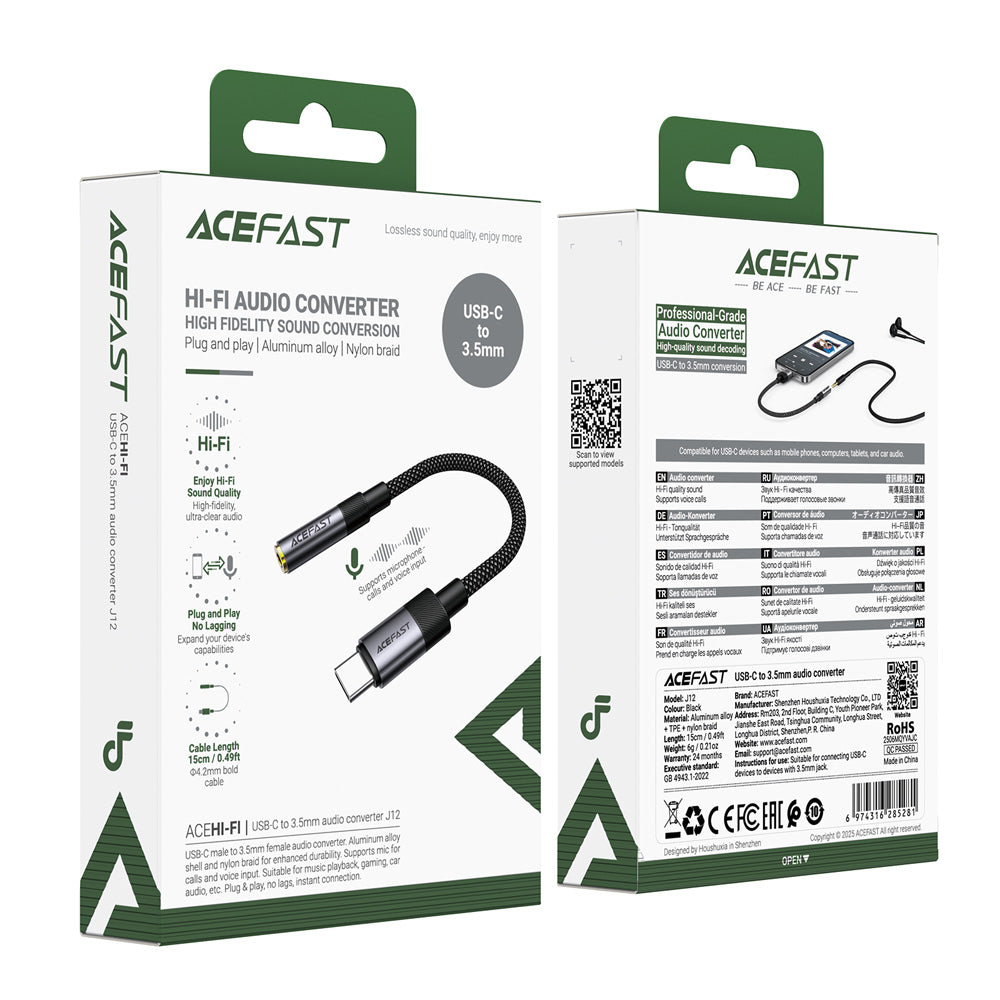 ACEFAST J12 USB-C to 3.5mm Audio Converter -Black