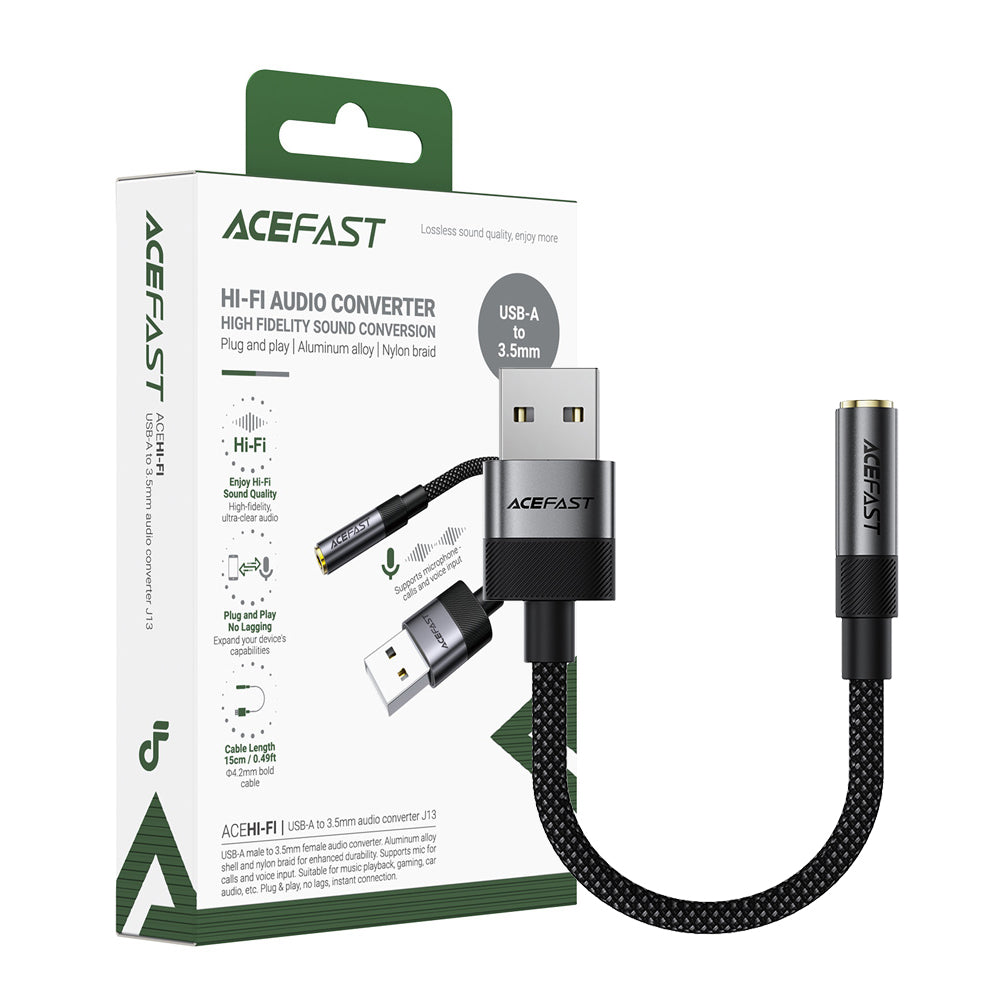 ACEFAST J13 USB-A to 3.5mm Audio Converter -Black