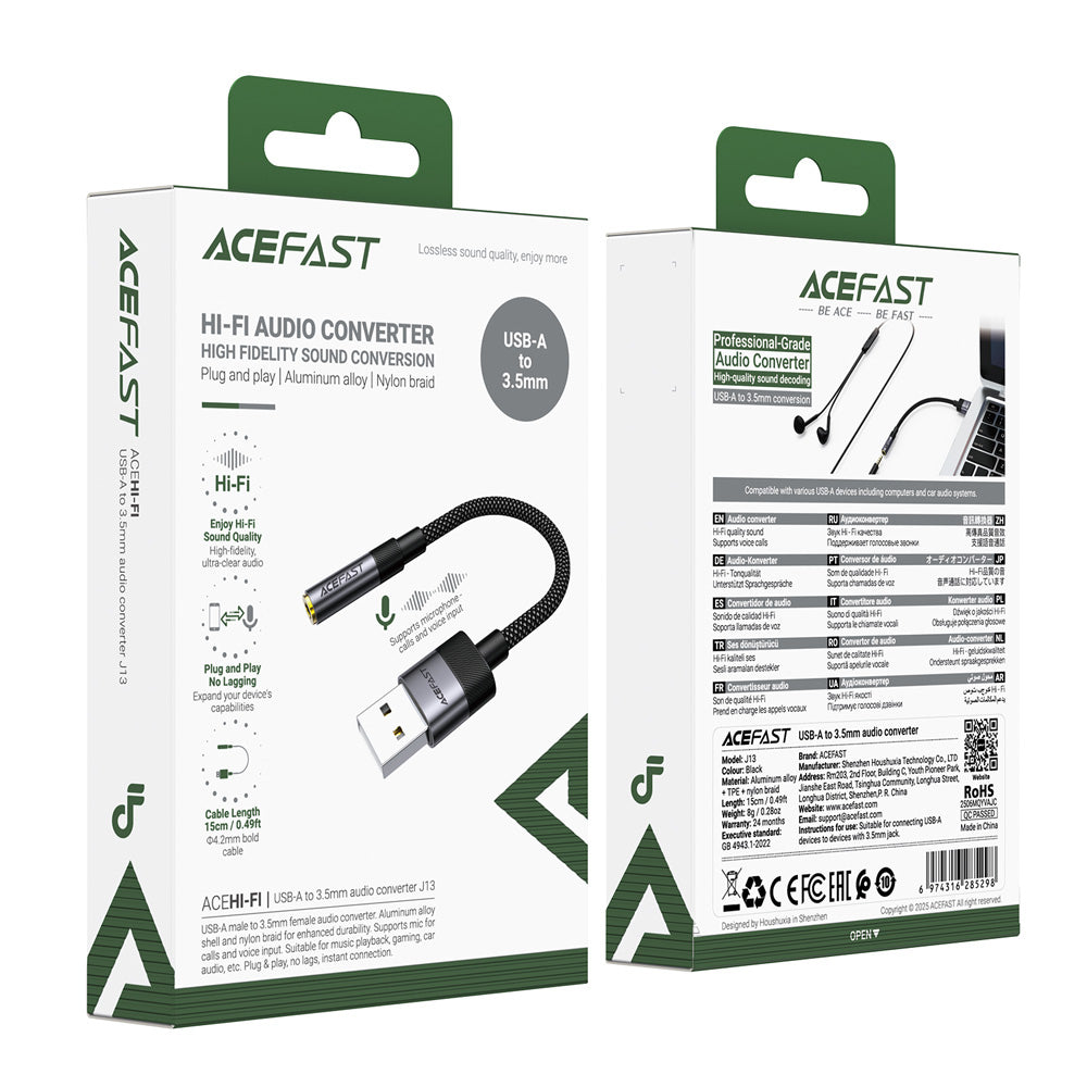 ACEFAST J13 USB-A to 3.5mm Audio Converter -Black