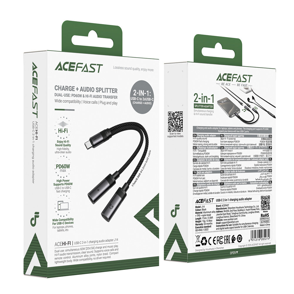ACEFAST J14 USB-C 2-in-1 Charging Audio Adapter