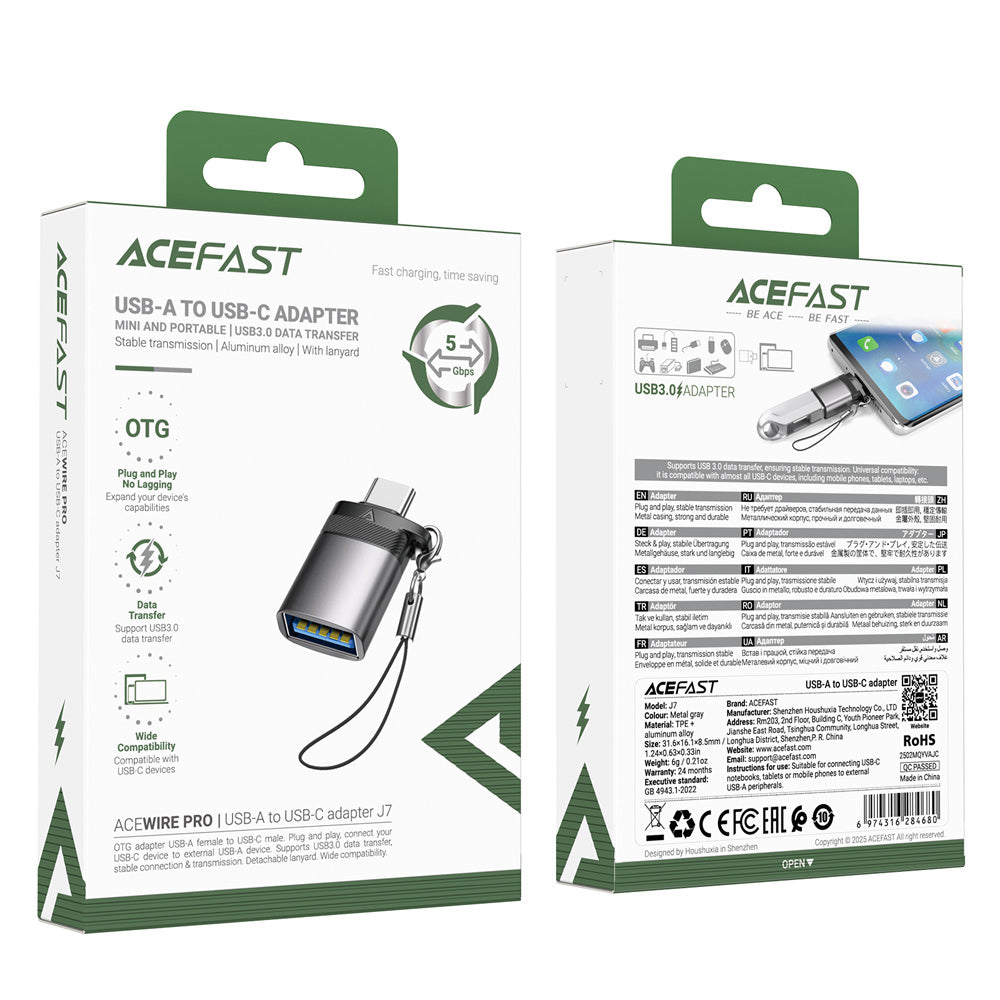 ACEFAST J7 USB-A to USB-C Adapter -Metallic Gray