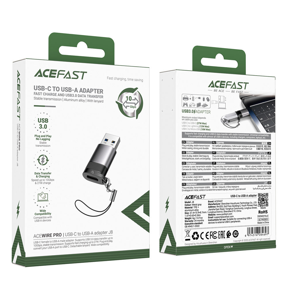 ACEFAST J8 USB-C to USB-A Adapter -Metallic Gray